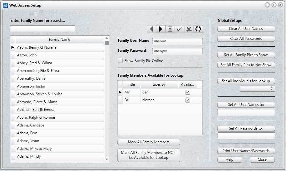 Web Access Setup dialog