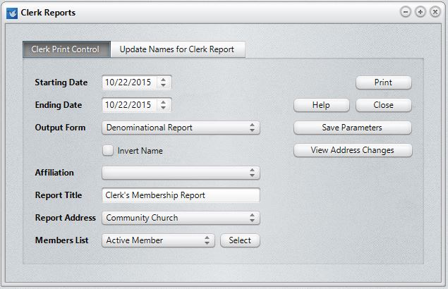 Clerk Reports dialog