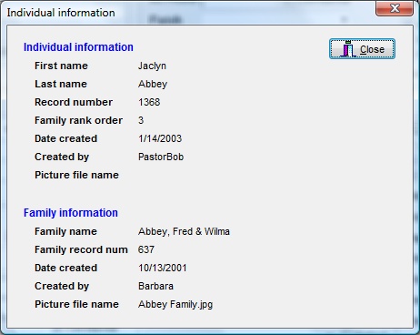 File Information dialog
