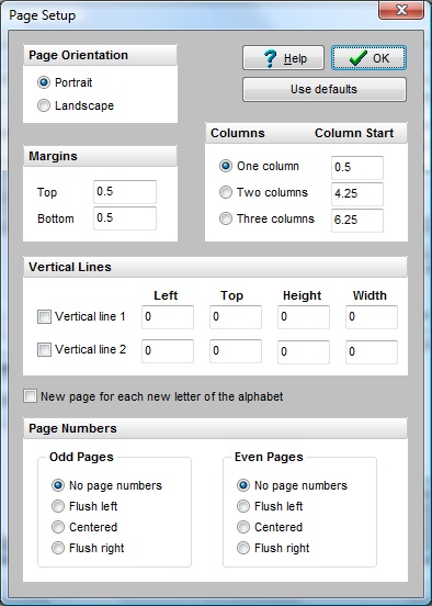 Page Setup Dialog