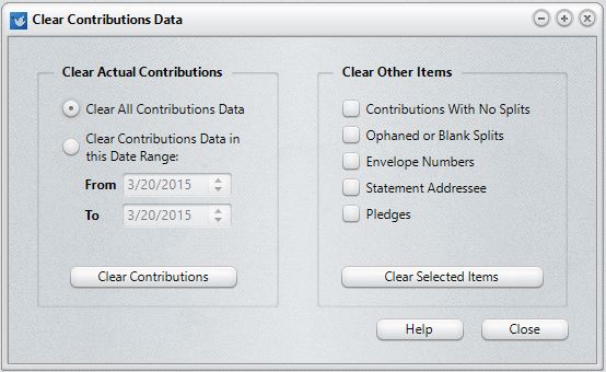 Clear Contrib Data dialog