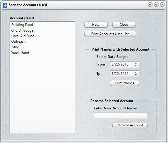Scan for Accounts Used dialog