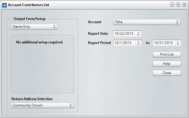 Account Contributors List dialog