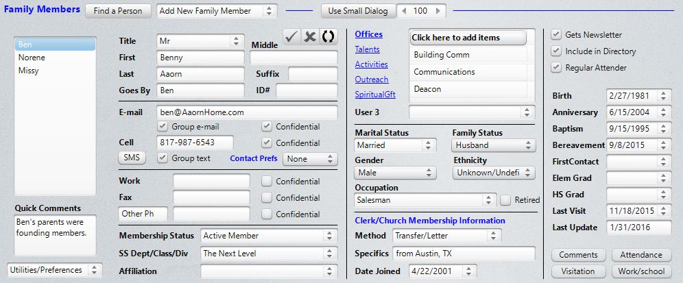 Family Members Data area