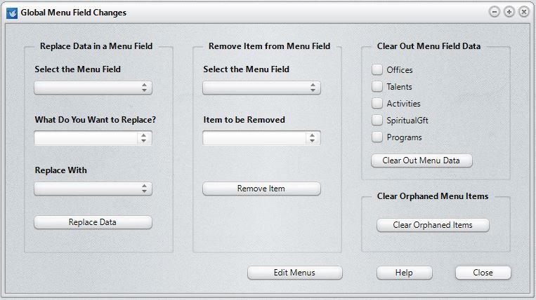 Global Menu Field Changes dialog