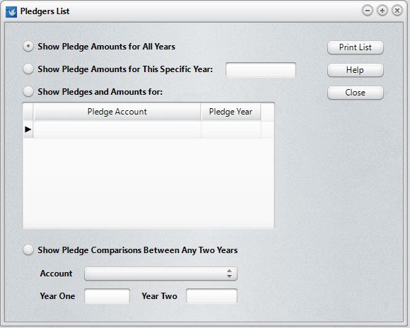 Pledgers List dialog